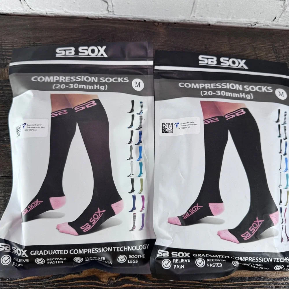 SB SOX Compression Socks Unisex Medium Black Pink New 20-30mmHg 2 Pairs